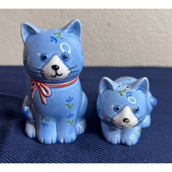 VTG Otagiri Ceramic Blue Cat Salt & Pepper Shaker Set ~ NO CORKS - READ - Picture 1 of 13